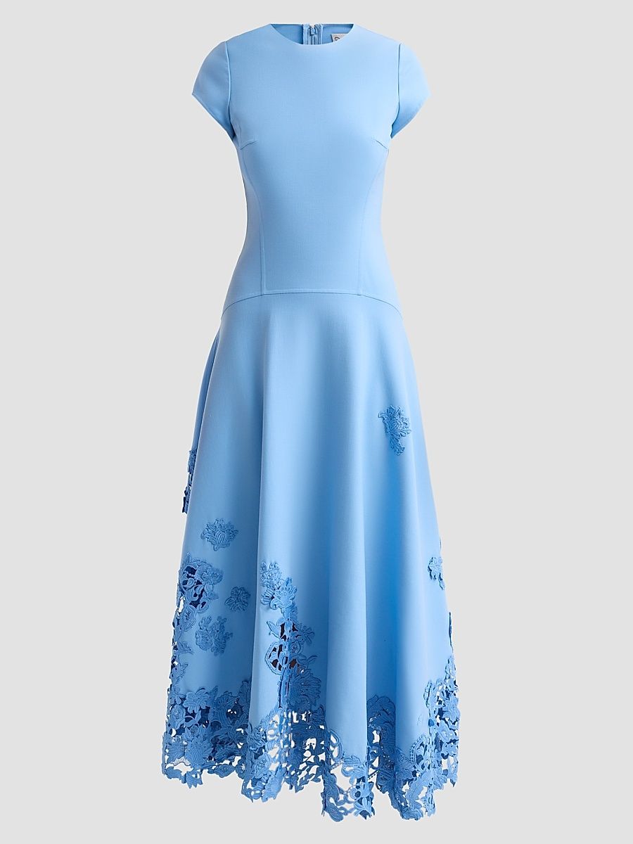 Women's 3D Guipure Virgin Wool-Blend Maxi Dress - Talc Blue - Size 6