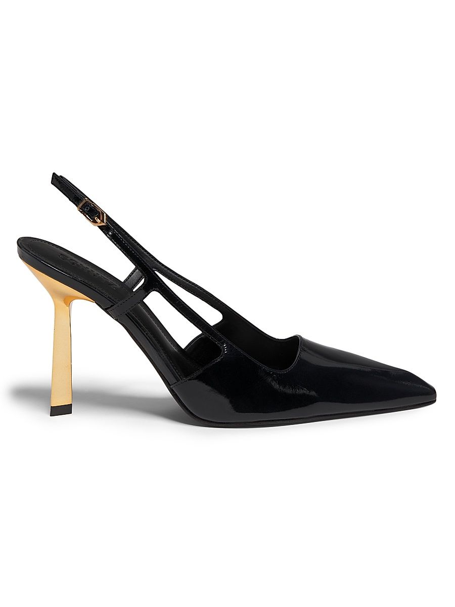 Women's Sophia 100MM Patent Leather Slingback Pumps - Black - Size 9.5