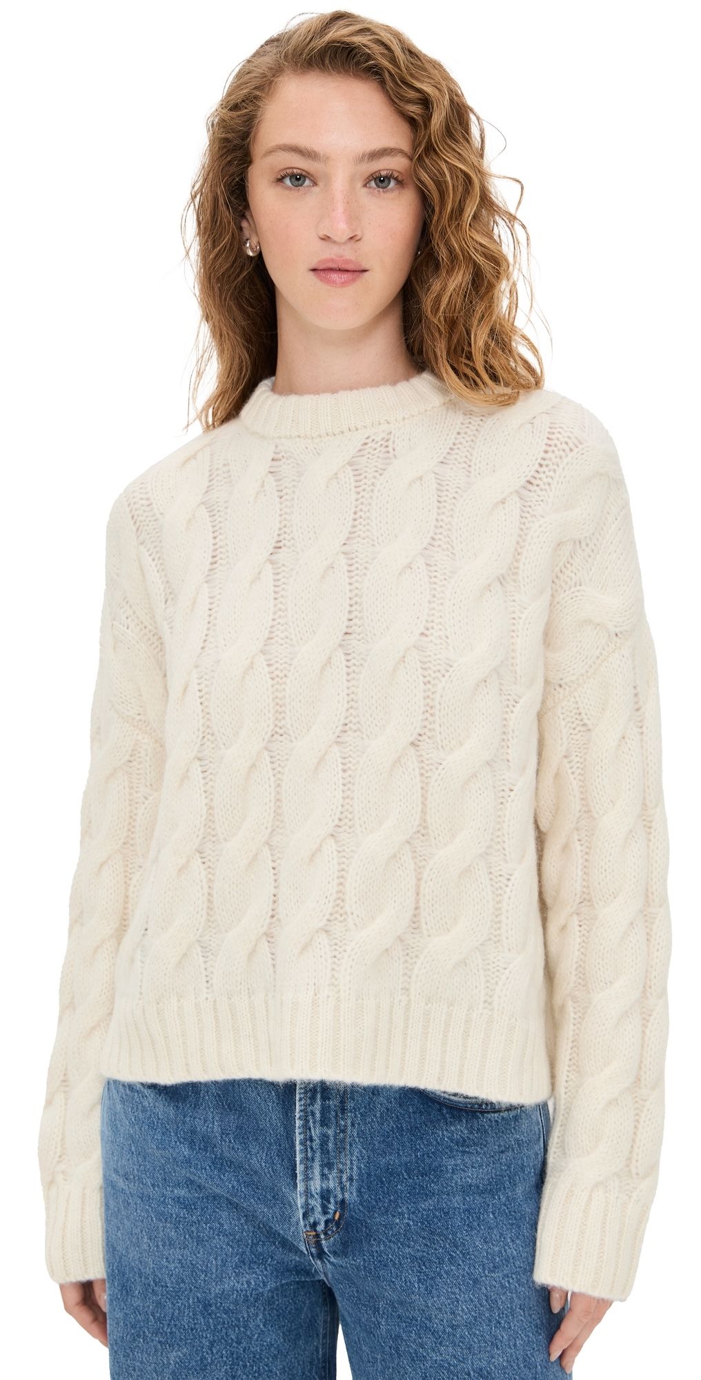 Jenni Kayne Cable Serena Crew Neck Pullover Ivory L