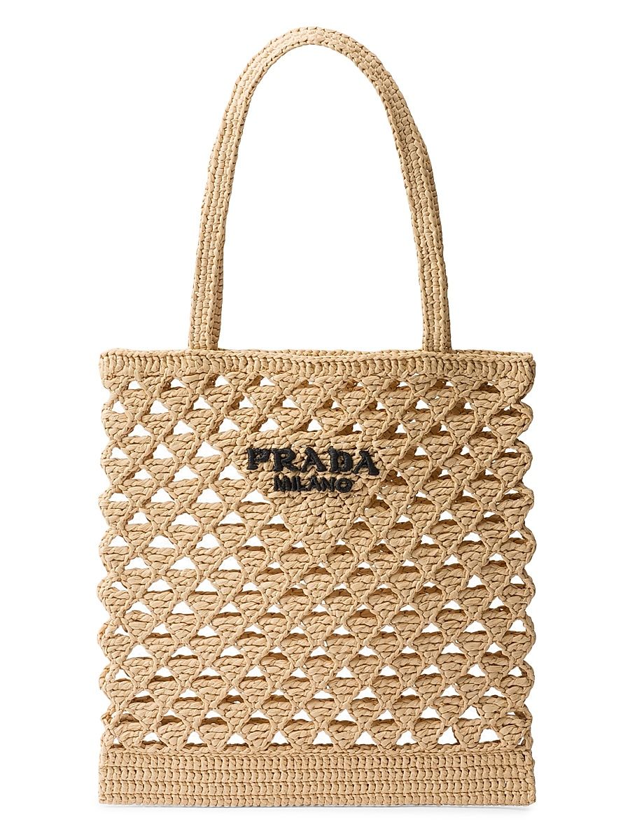 Women's Medium Woven Fabric Crochet Tote Bag - Beige Khaki