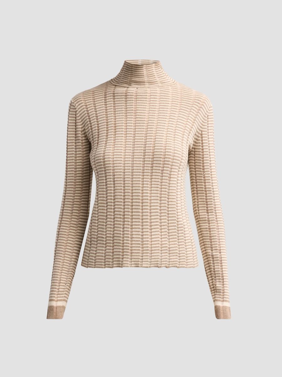 Proenza Schouler White Label Women's Stina Ladder-Striped Merino Wool-Blend Turtleneck Top - Bronze Cream - Size XL