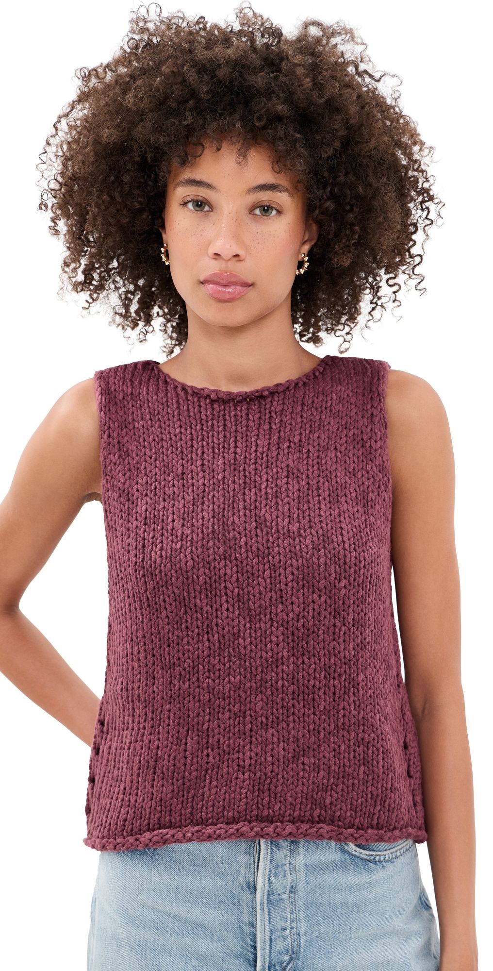 Free People Opal Knit Tank Top Sangria XL