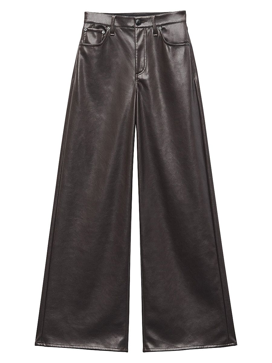 Women's Sofie Faux Leather Flared Pants - Dark Brown - Size 31