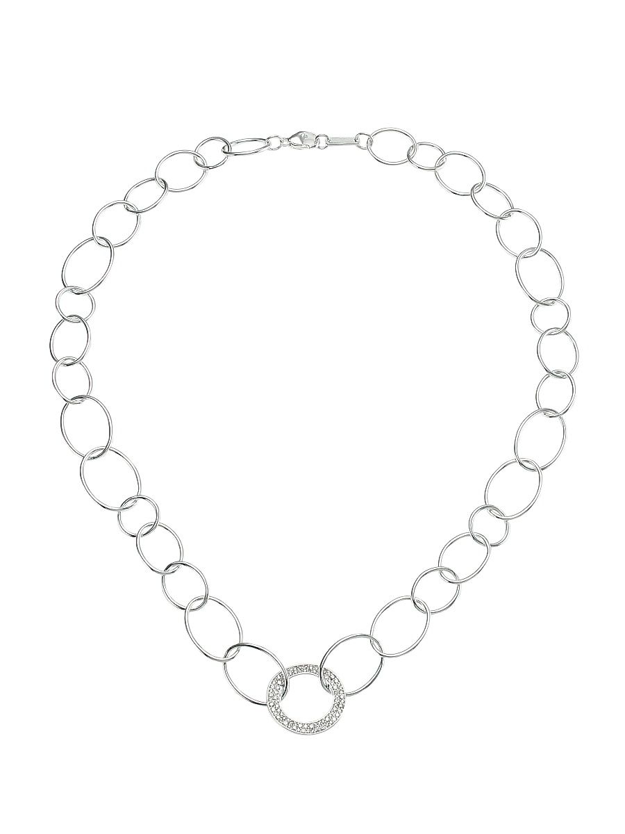 Women's Stardust Sterling Silver & Diamond Wavy Circle Pendant Mixed-Link Necklace - Silver