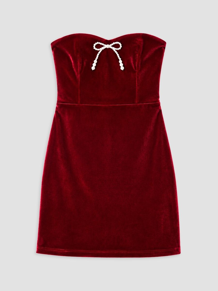 Theme Girl's Girl's Ella Velour Diamonte Bow-Accented Dress - Wine - Size 5