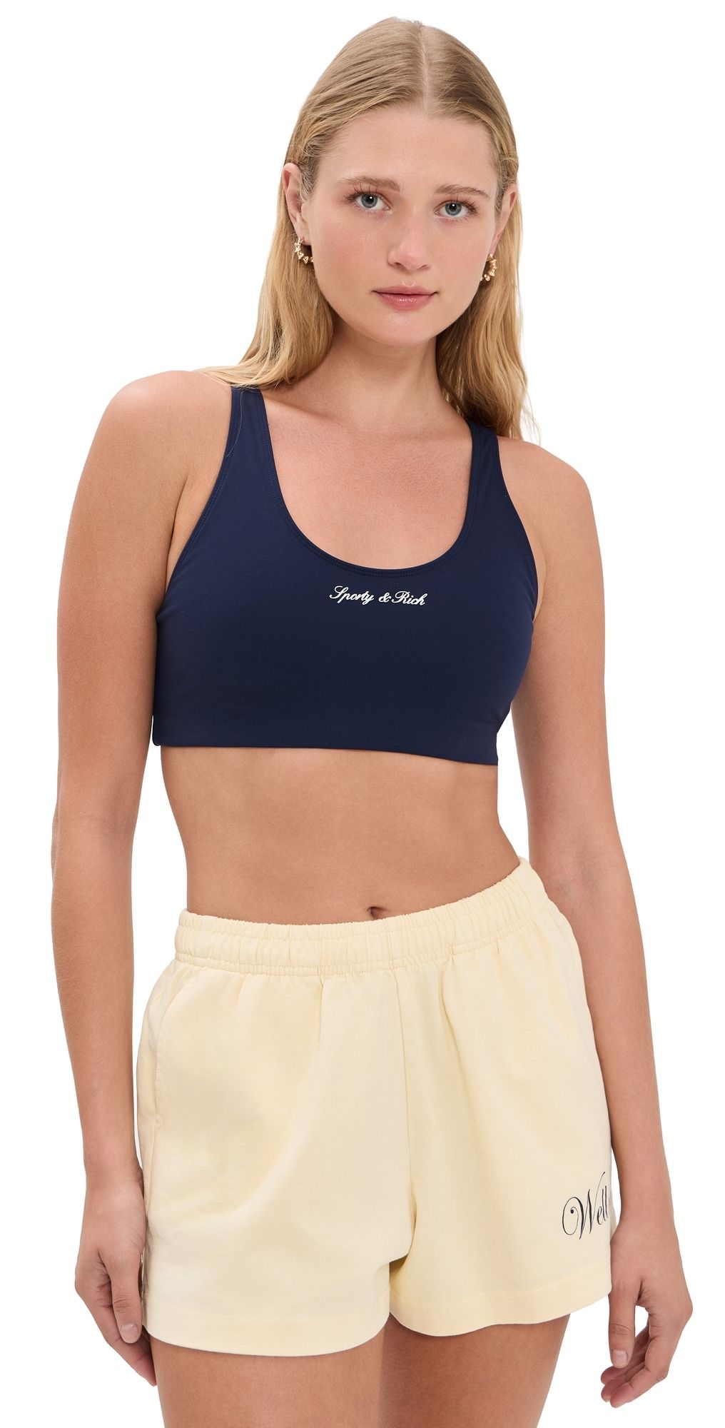 Sporty & Rich Signature Logo Sports Bra Dark Navy White L