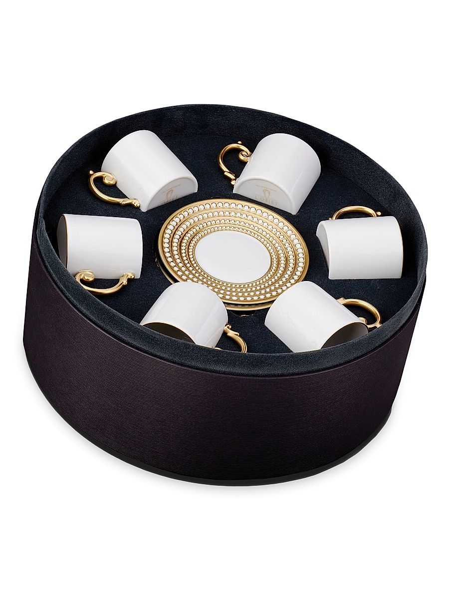 Perlée 12-Piece Espresso Cup & Saucer Set - Platinum
