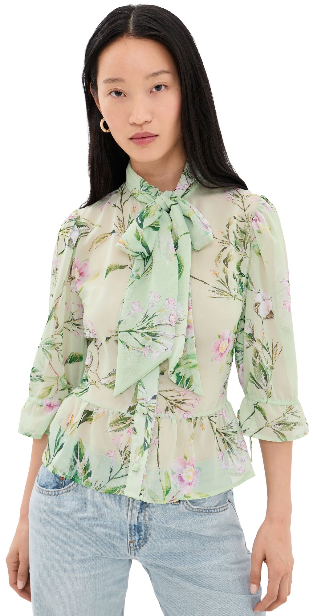House of Aama Swamp Rose Victorian Button Down Shirt Green/Rose 6