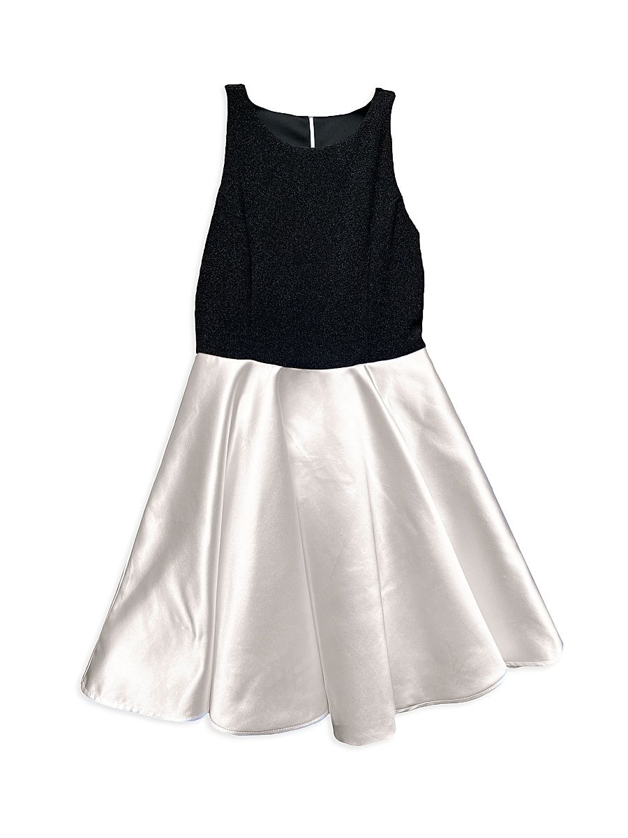 Girl's Glitter & Satin Crewneck Dress - Black - Size 16
