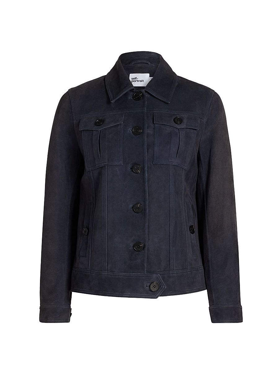 Women's Suede Single-Breasted Jacket - Navy - Size 12