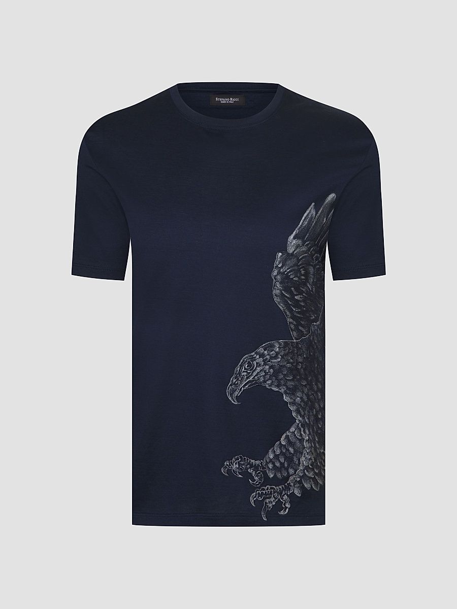 Men's Eagle Embroidered Design T-Shirt - Blue Navy - Size Large