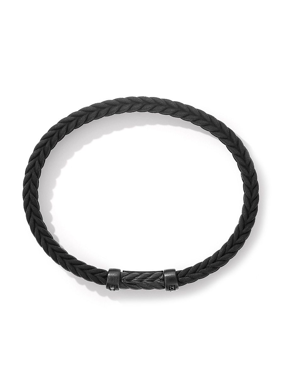 Men's Chevron Black Rubber Bracelet with Black Titanium and Pavé Black Diamonds - Black - Size Medium