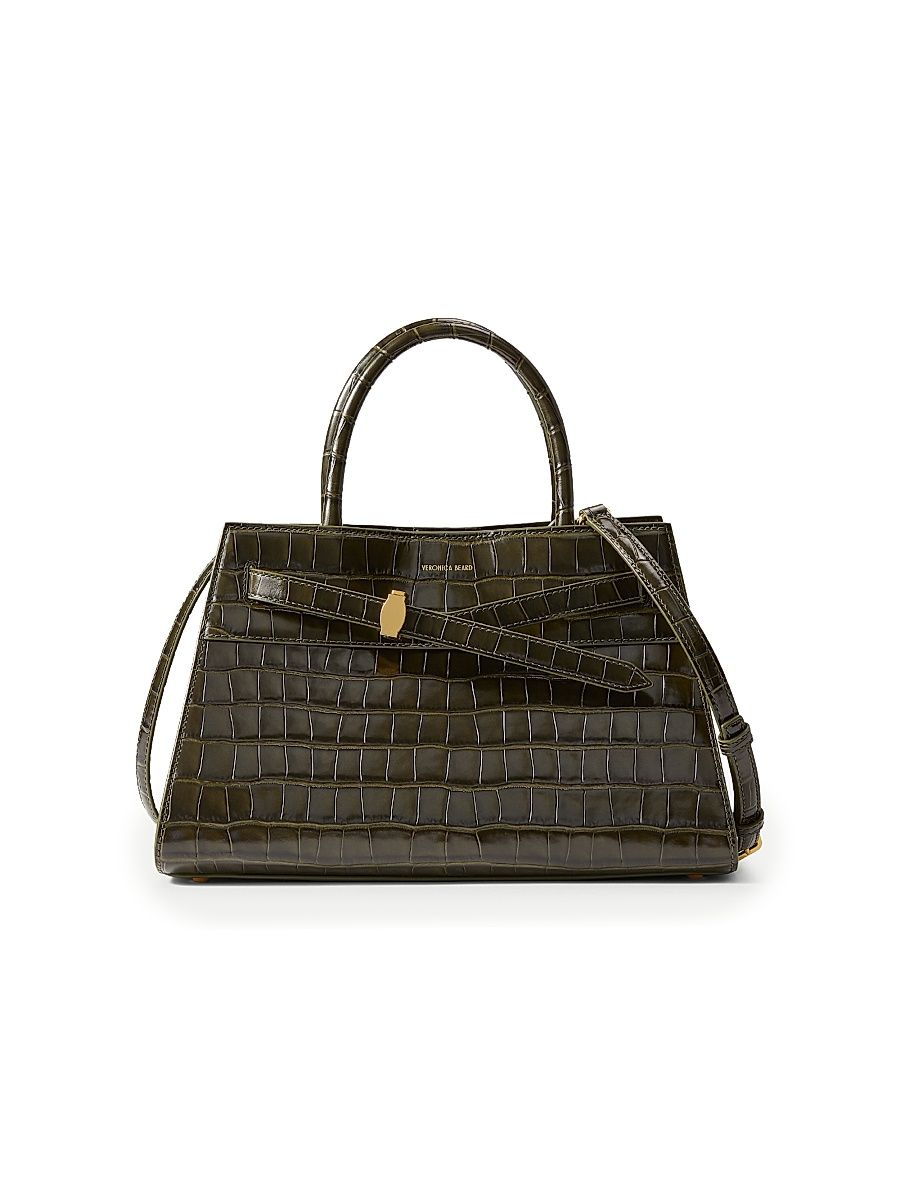 Women's Croc-Embossed Leather Top Handle Bag - Cypress