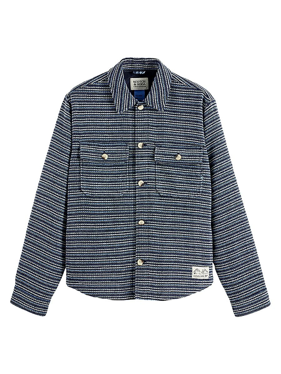 Men's Structured Striped Overshirt - Blue Stripe - Size XXL