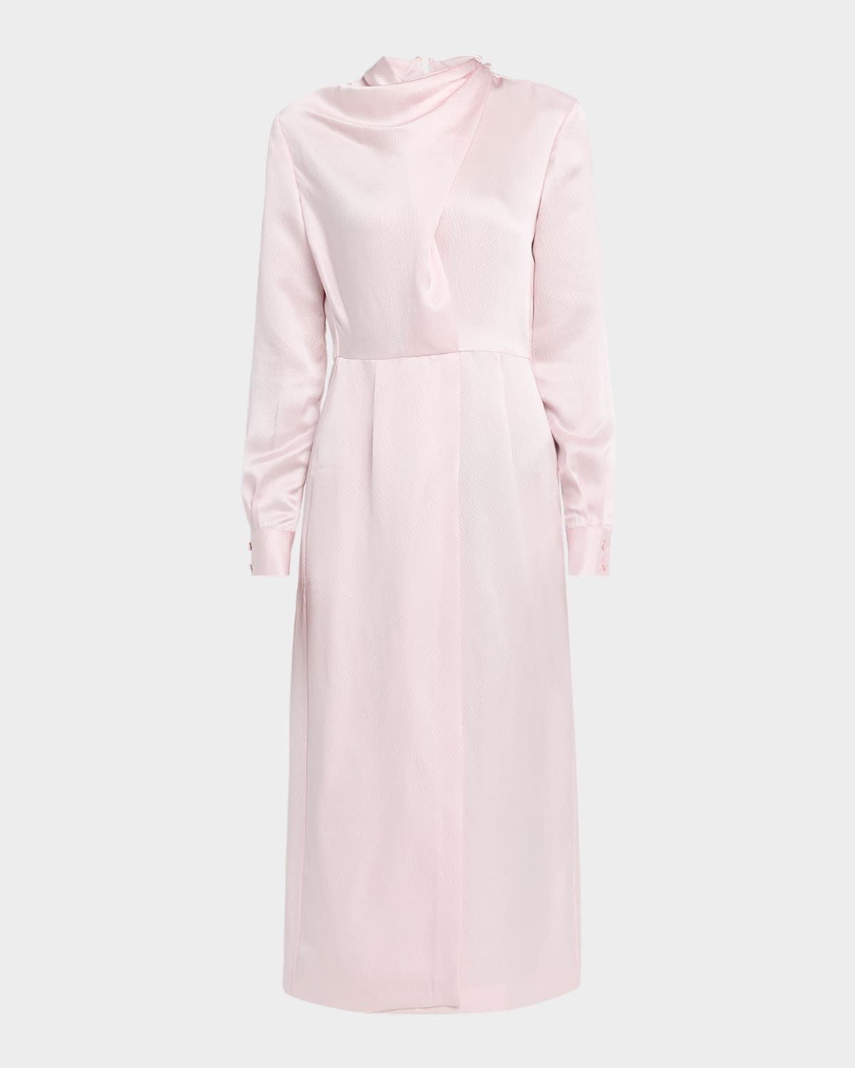 Josef Draped Textured Silk Long-Sleeve Midi Dress With Belt