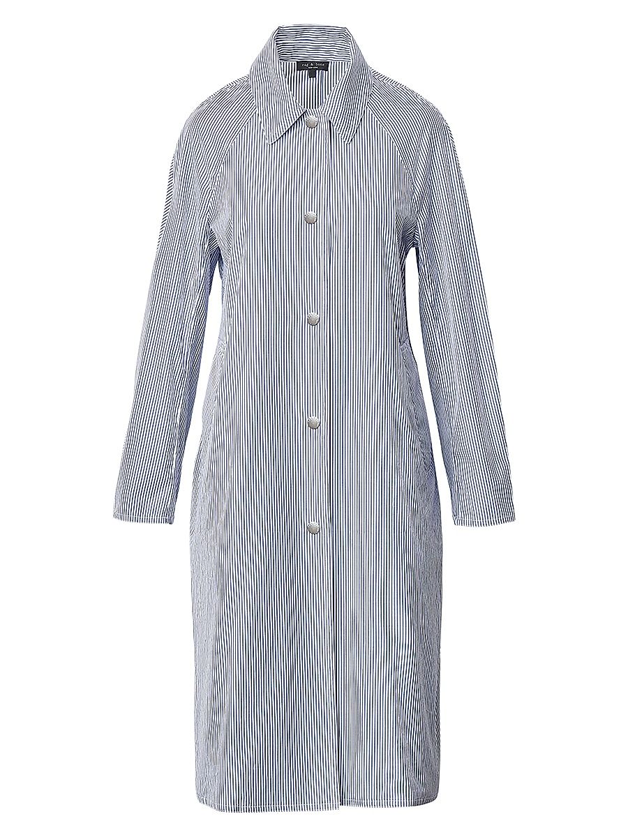 Women's Gayle Striped Cotton Poplin Trench Coat - Blue Stripe - Size XL
