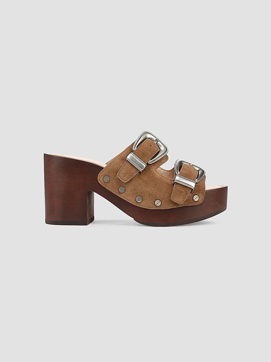 Women's Halifax 90MM Studded Suede Buckle Platform Sandals - Chestnut - Size 10