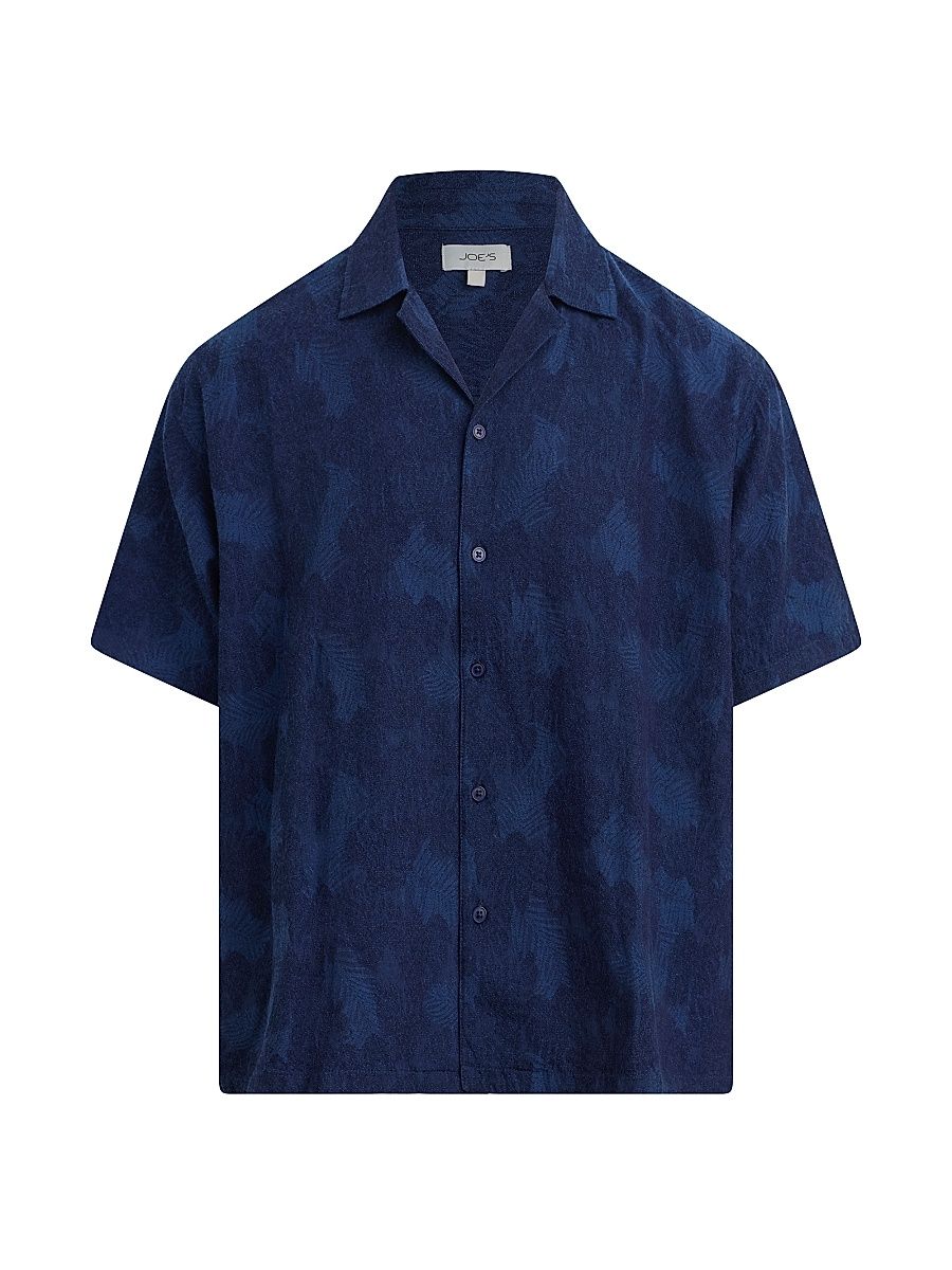 Men's Cabana Printed Cotton-Linen Camp Shirt - Dark Indigo - Size XXL