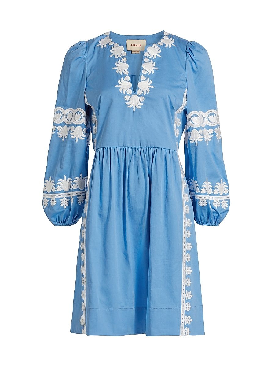 Women's Madeline Embroidered A-Line Minidress - Blue - Size Large
