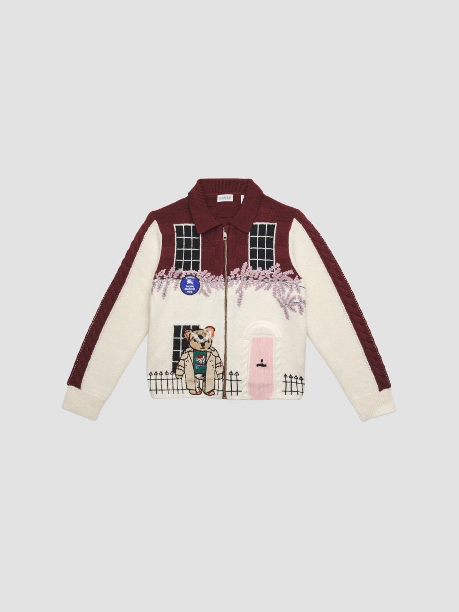 Burberry Girl's Little Girl's & Girl's Townhouse Bear Wool-Cashmere Cardigan - Claret Red - Size 8