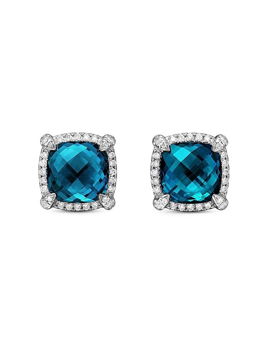 Women's Chatelaine Pavé Bezel Stud Earrings in Sterling Silver - Hampton Blue Topaz