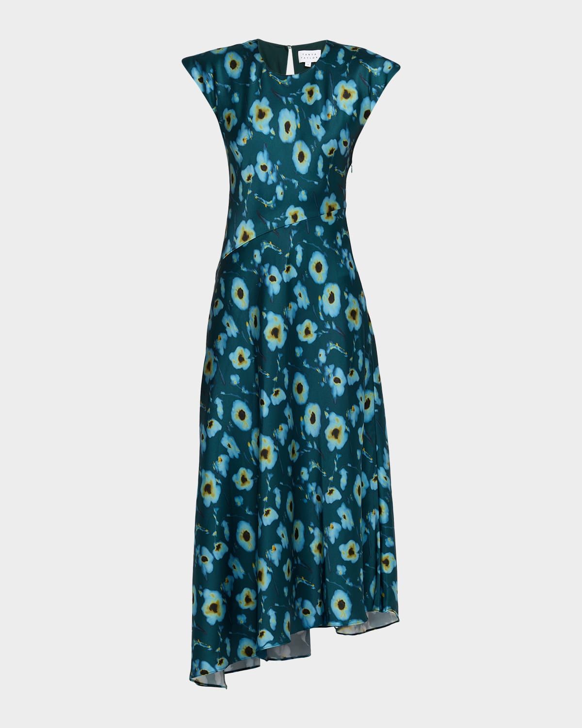 Violeta Asymmetric Satin Midi Dress