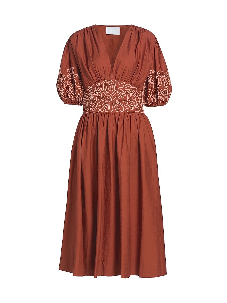 Women's Dean Embroidered Midi-Dress - Terracotta - Size 8