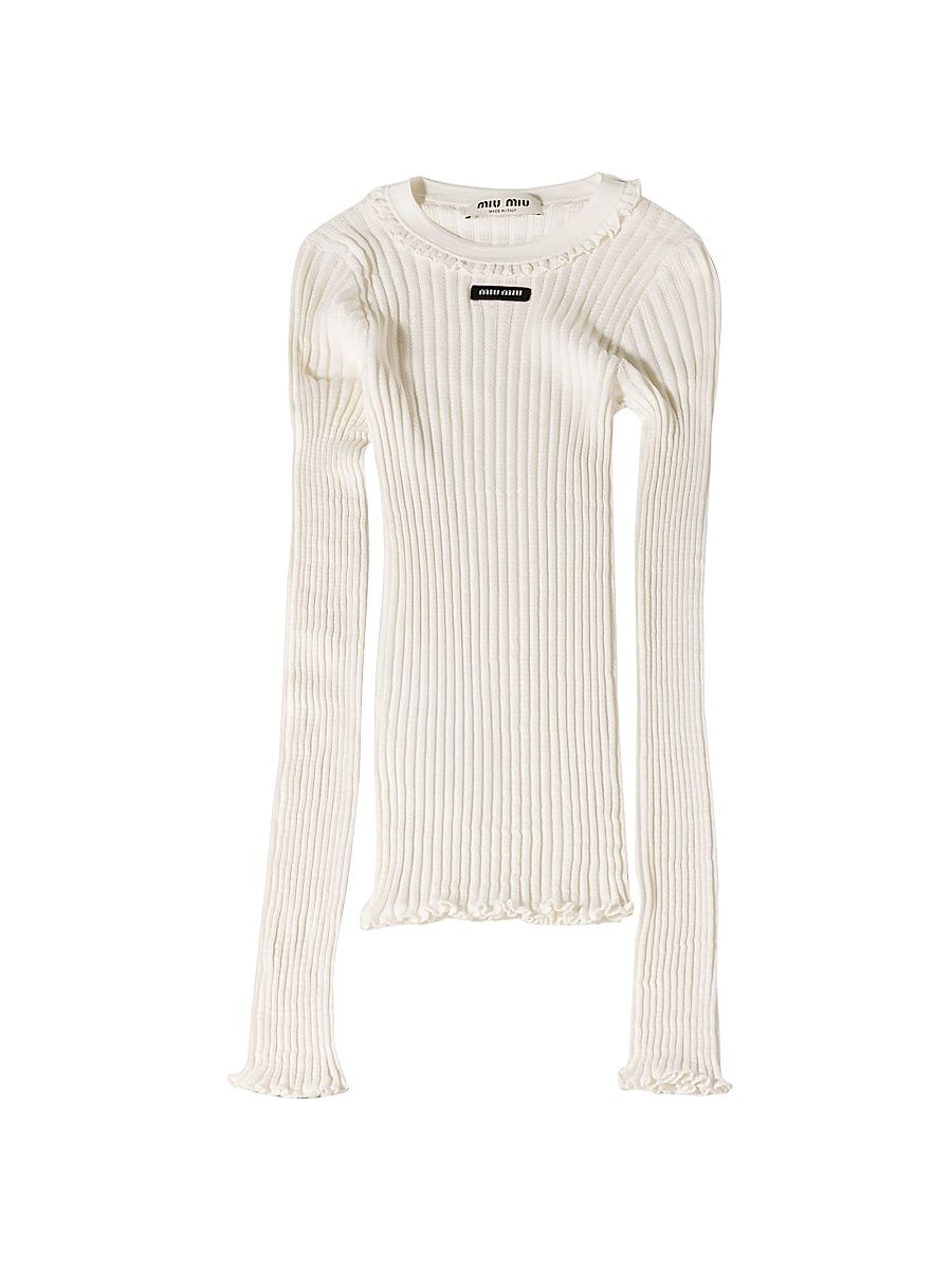Women's Silk Crew-Neck Sweater - Off White - Size 6