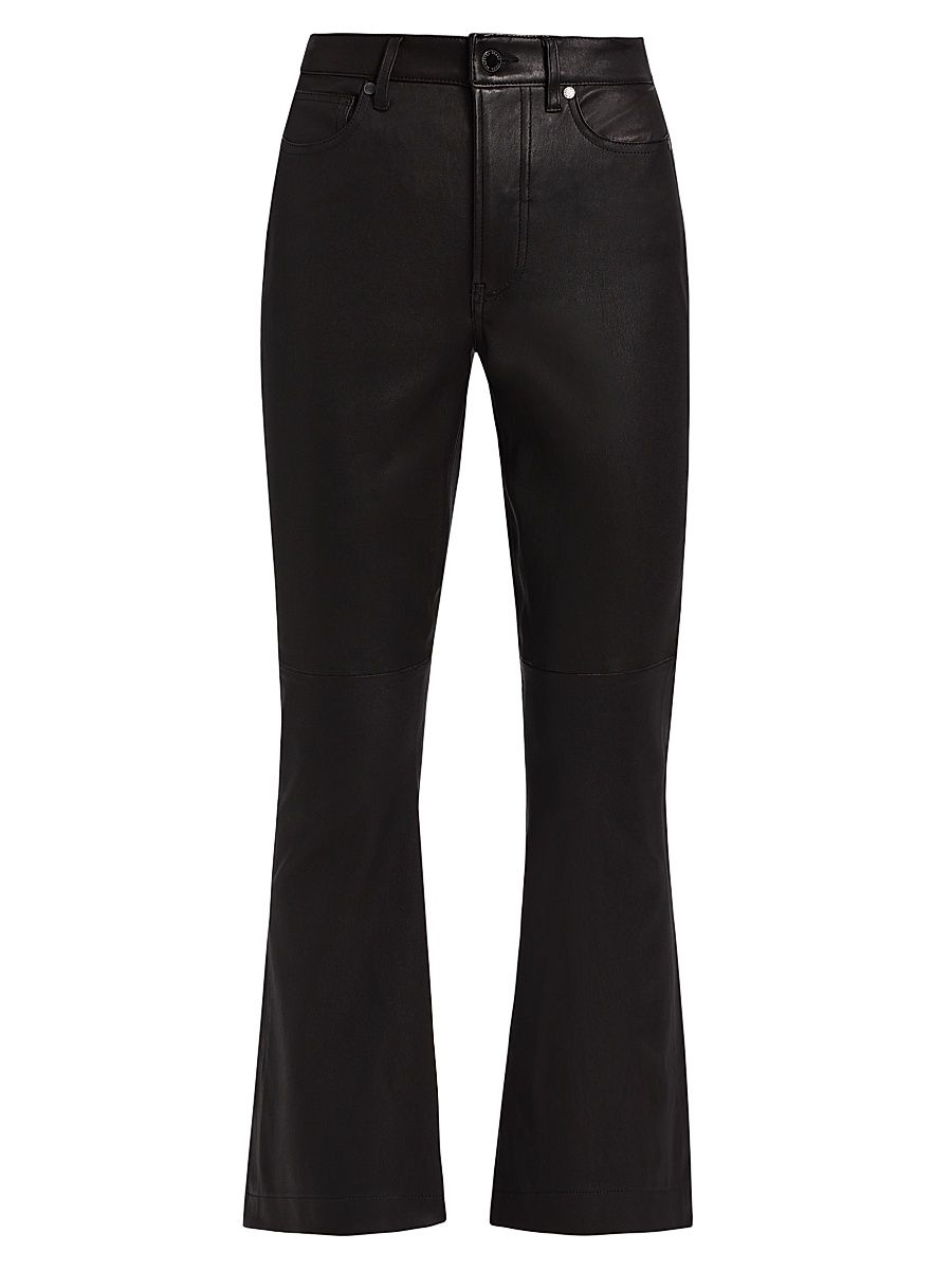 Women's Carson Leather High-Rise Ankle Flare Pants - Black - Size 29