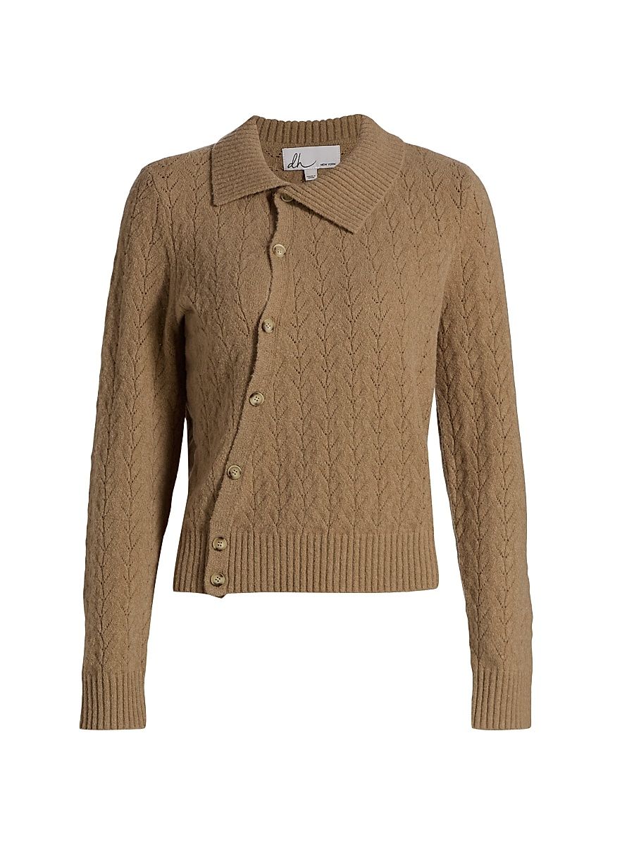 Women's Meadow Asymmetric Wool-Blend Cardigan - Almond - Size Large