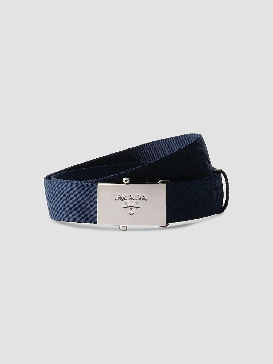 Prada Men's Cotton Tape Belt - Blue - Size 32