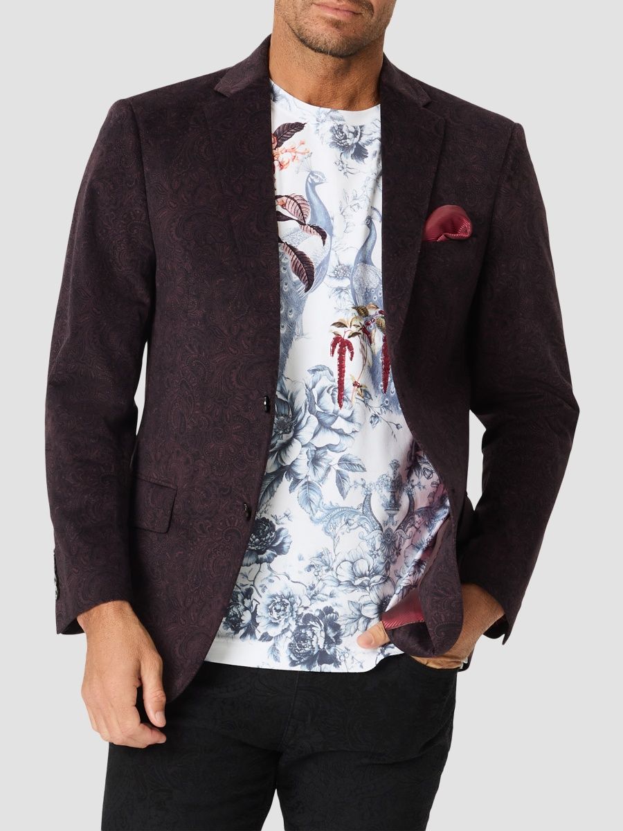 Robert Graham Men's Larrick Paisley Velvet Sport Coat - Berry - Size 46