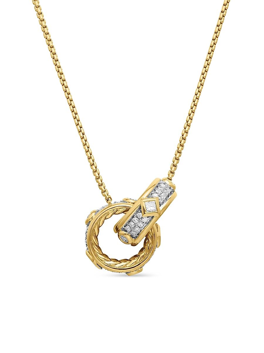 Women's Modern Renaissance Double Pendant Necklace in 18K Yellow Gold - Diamond - Size 17