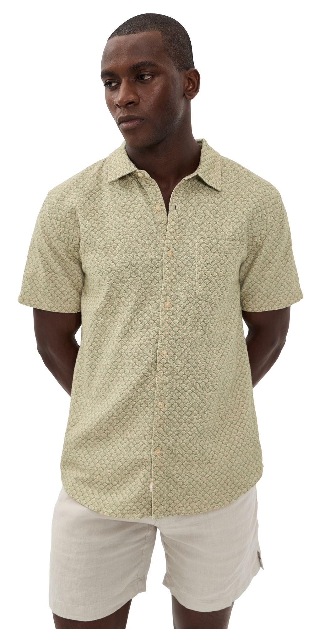 Marine Layer Classic Stretch Selvage Shirt Sage Shell Print M