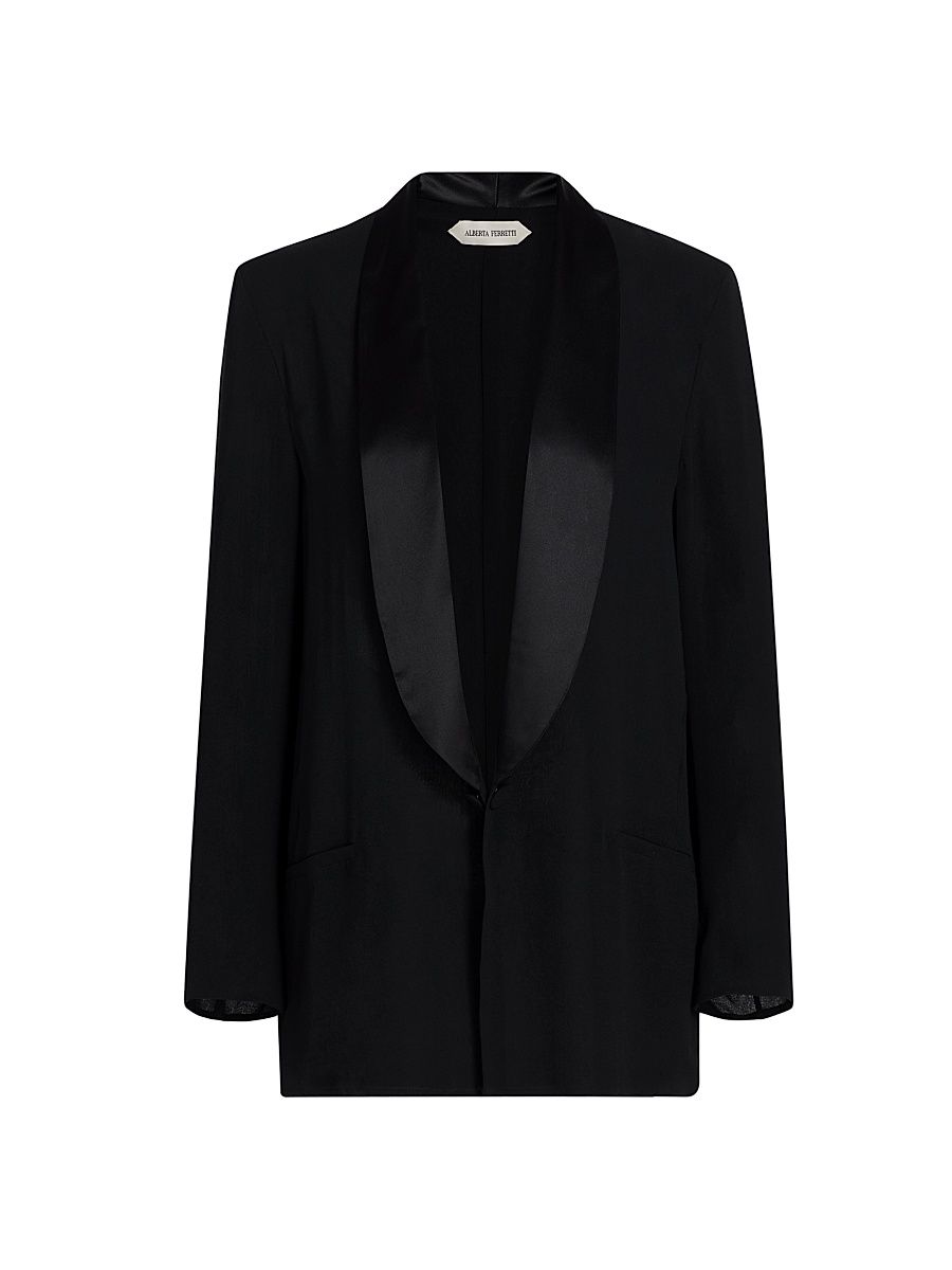 Women's Satin Lapel Silk Blazer - Black - Size 2