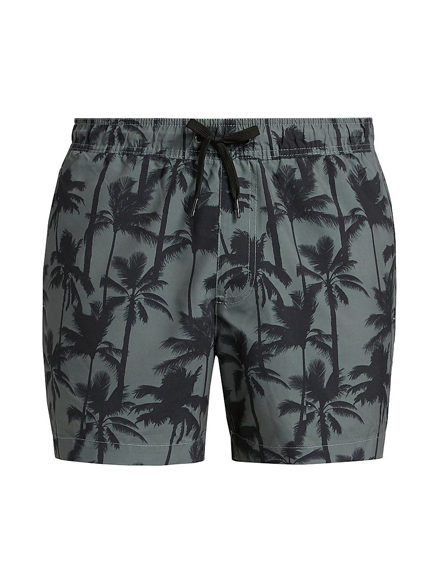 Men's COLLECTION Breezy Palms Printed Drawstring Swim Shorts - Sage Multi - Size XL