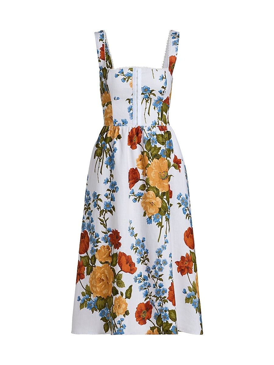 Women's Floral Linen Midi-Dress - Formosa - Size 12