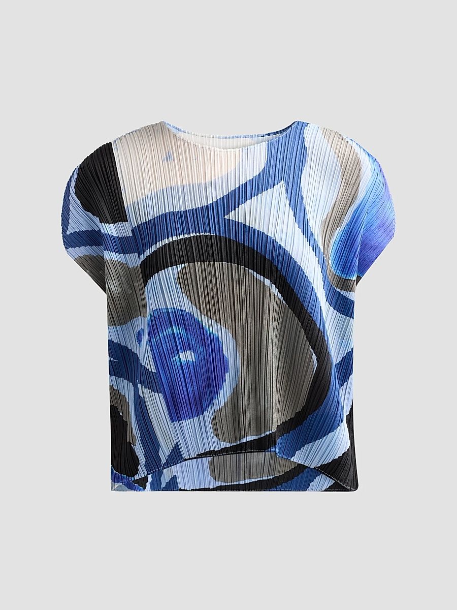 Women's Roll Printed Pleated Top - Light Blue