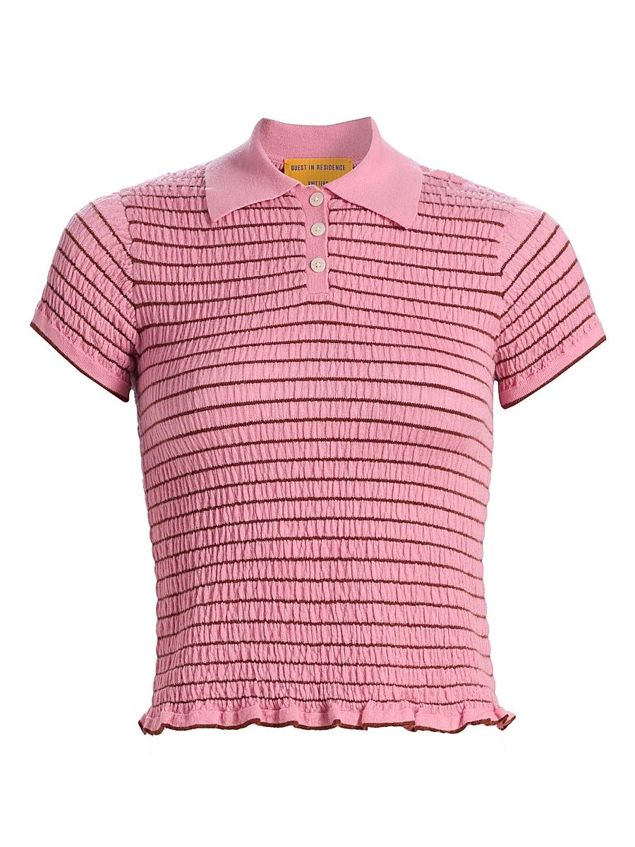 Women's Smocked Cashmere Polo Top - Sprinkle Burnt Sienna - Size XL