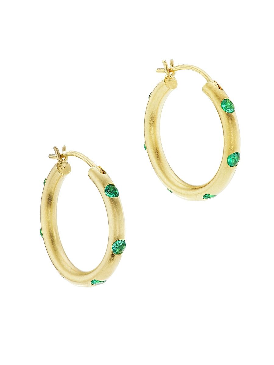 Women's 18K Yellow Gold & Emerald Hoop Earrings