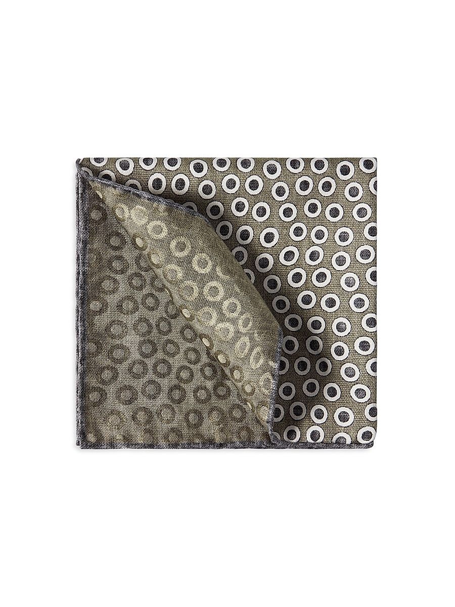 Men's Polka Dot Silk Pocket Square - Military