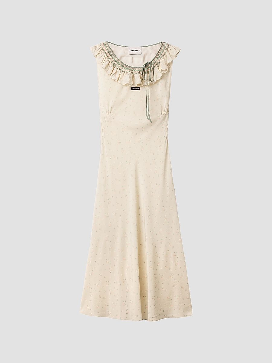 Women's Embroidered Marocain Crepe Dress - Beige Khaki - Size 4