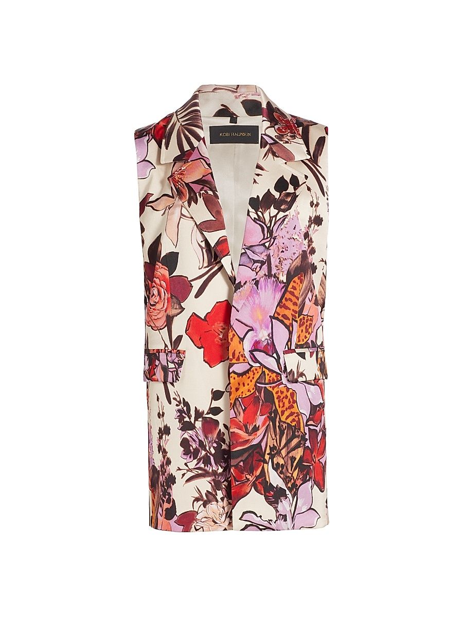 Women's Georgia Floral Long Vest - Canvas Multi - Size Large