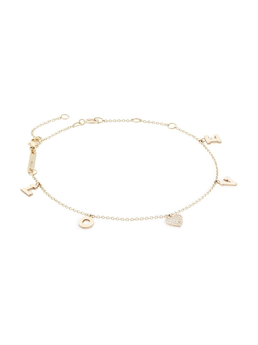 Women's Personalized 14K Gold & Diamond Love Charm Bracelet - Yellow Gold - Size 7