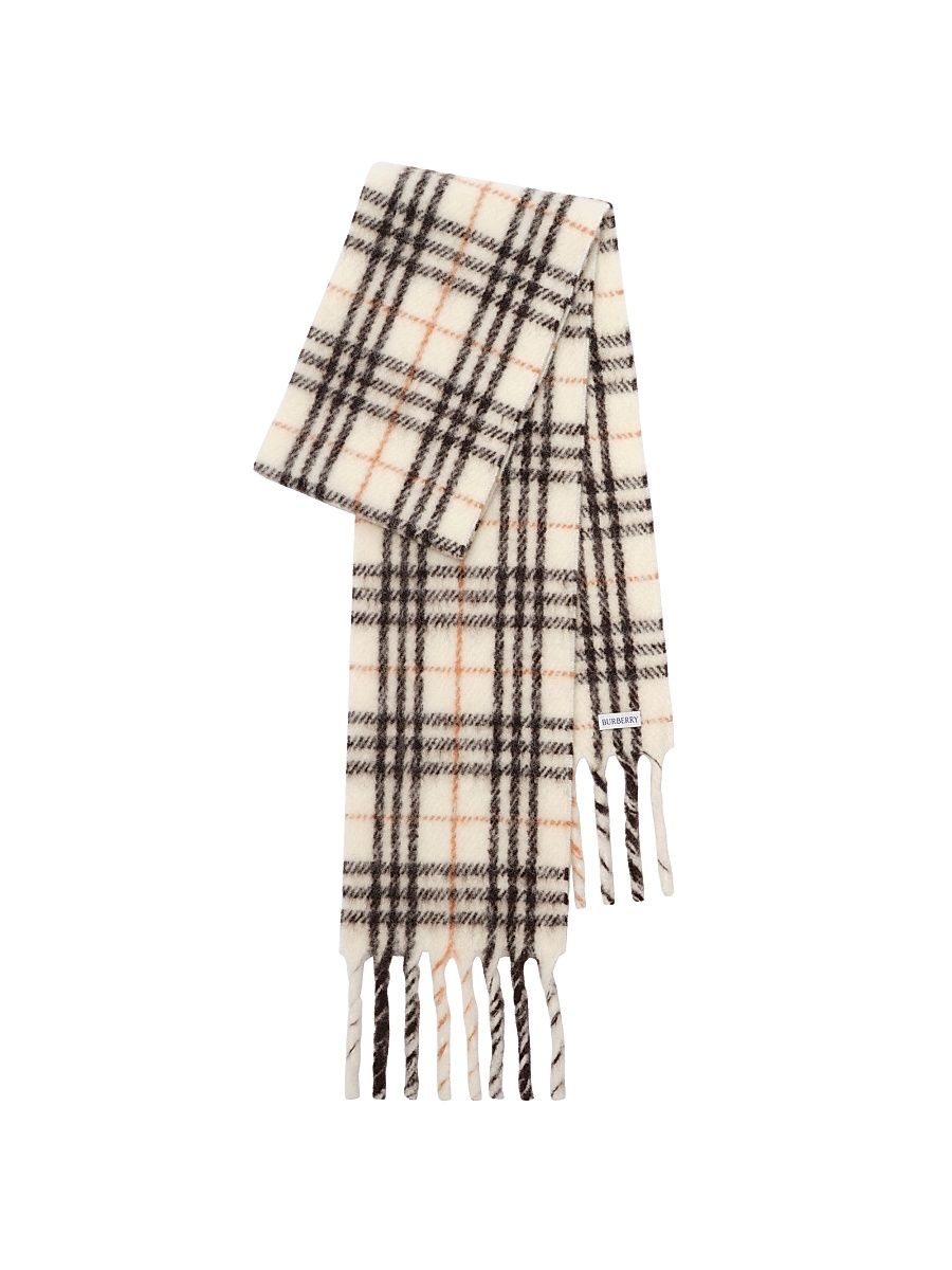 Men's Check Narrow Alpaca-Wool Scarf - Pebble