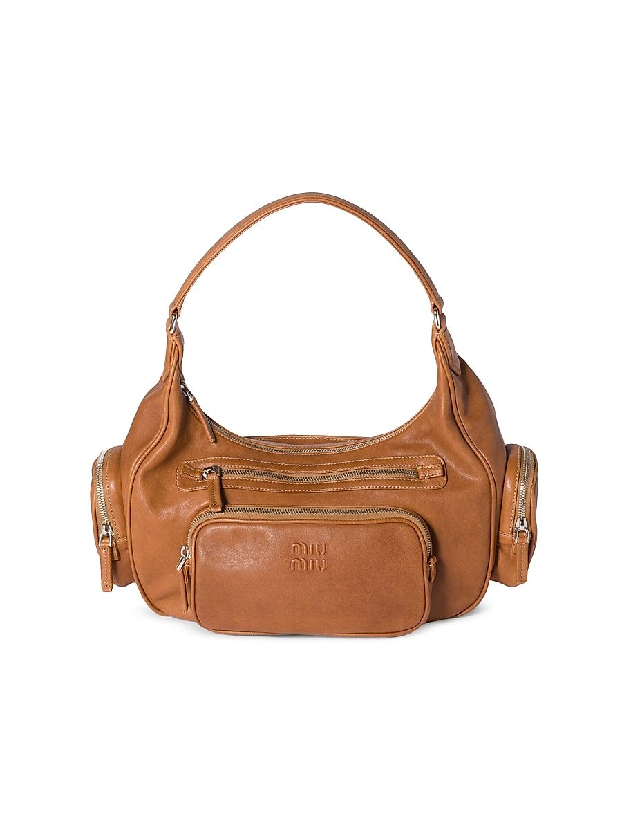 Women's Pocket Nappa Leather Shoulder Bag - Brown