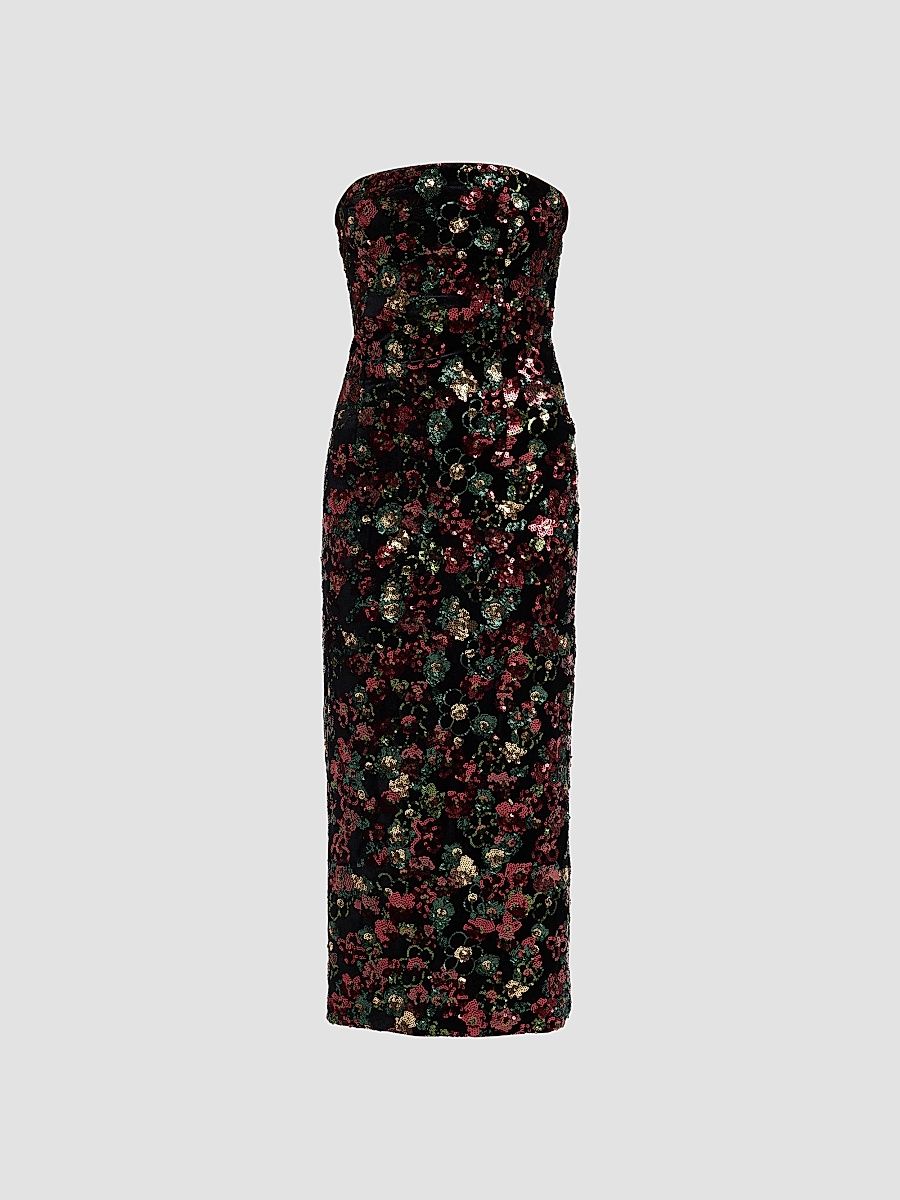 Women's Natalie Embellished Strapless Midi Dress - Floral Sequin - Size 8