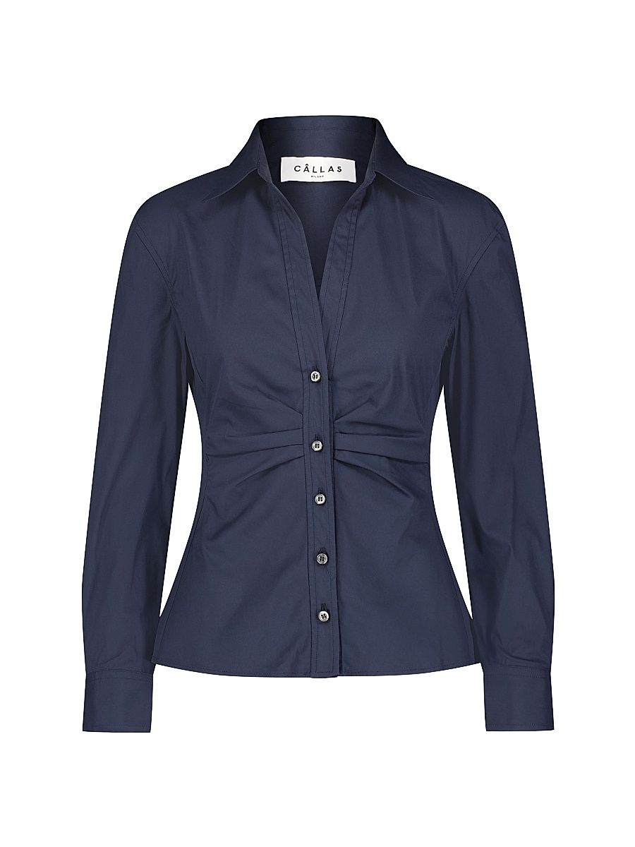 Callas Milano Women's Savil - Stretch Poplin Shirt - Navy - Size 10