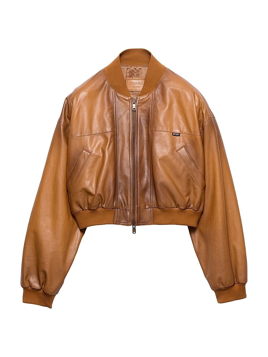 Women's Cropped Nappa Leather Jacket - Brown - Size 18