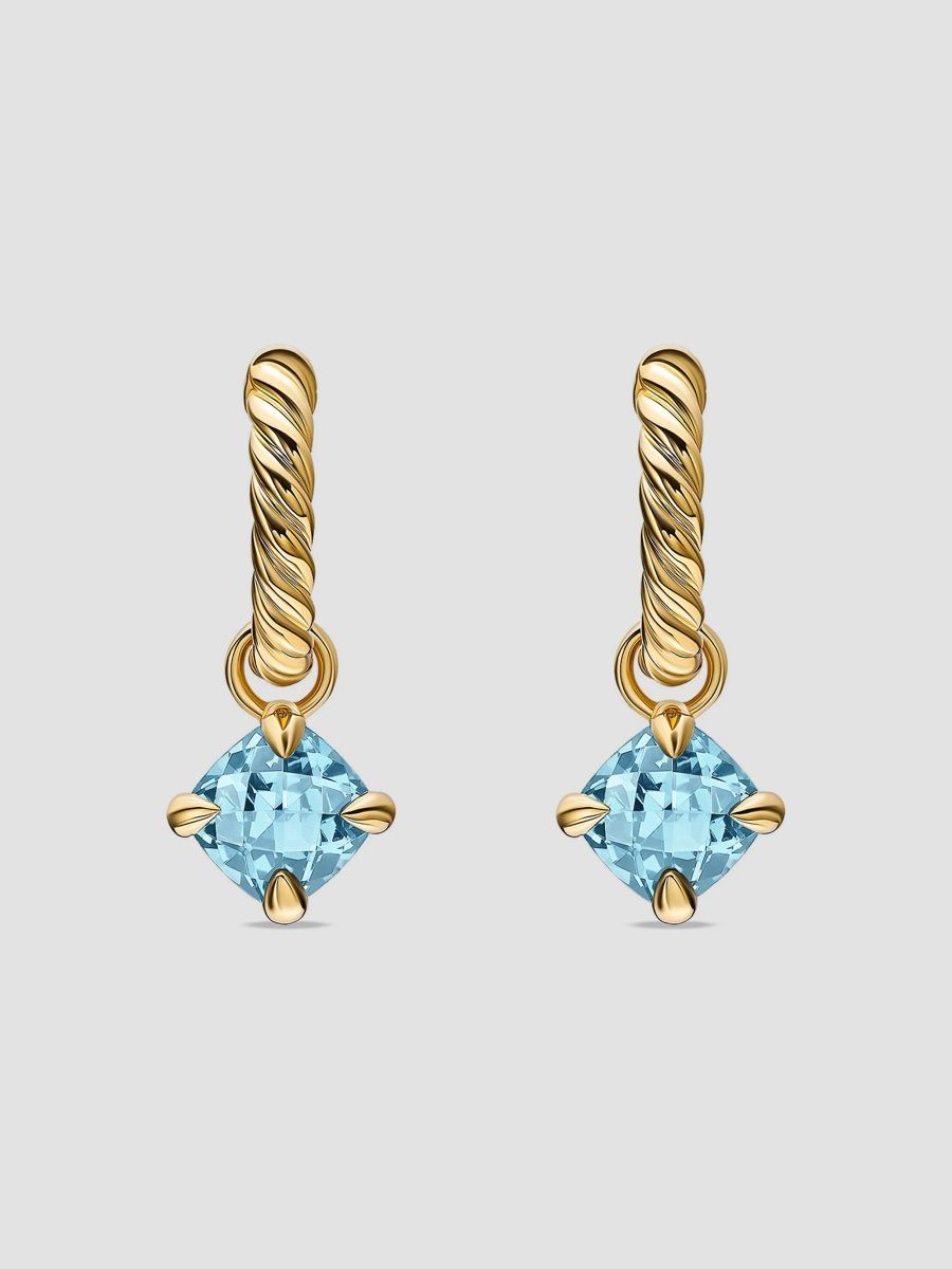 David Yurman Women's Micro Chatelaine Drop Earrings in 18K Yellow Gold - Aquamarine